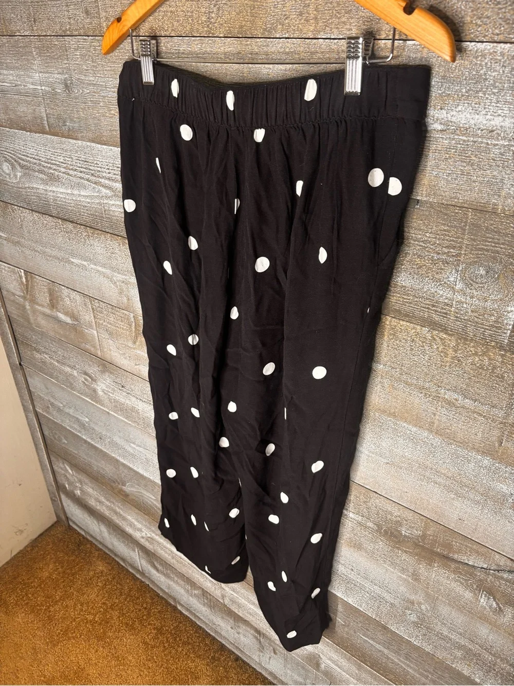 LOFT Black & White Polka Dot Cropped Wide-Leg Pants career office